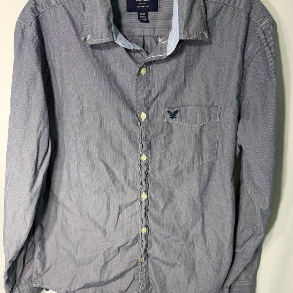 American-eagle Men's Grey and Blue Shirt